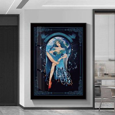 创意手绘天物空星系装饰画通人太阳月画亮拟人版卧卡室书20211120