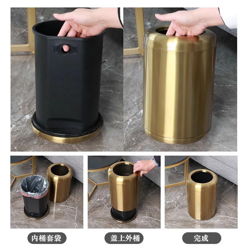 家用公垃桶圾生双层无盖W021卧室客厅厨房卫间不锈钢简约轻奢办室