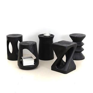 木墩458子碳化黑色火原木根雕民宿木桩摆件烧树墩凳复古边几茶圆