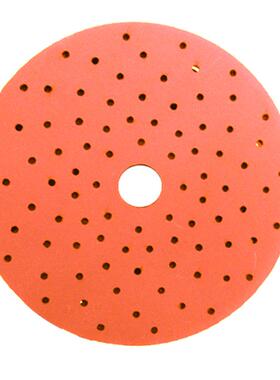 6寸橙色旋风孔砂无HIS尘干磨砂纸厂家直供木瓷材金属打磨植绒陶纸