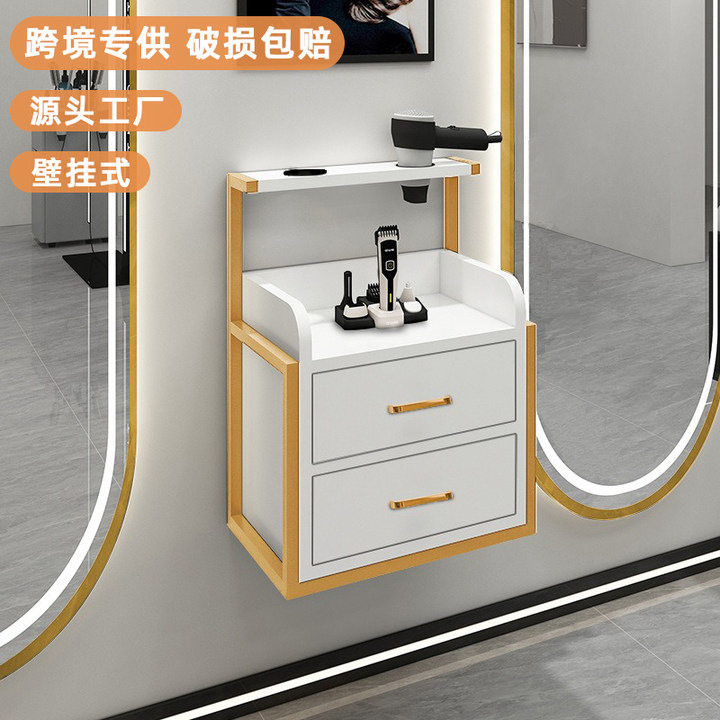 跨境理发店工具柜置物架发廊实木储物柜美发工具台多层理发工具车
