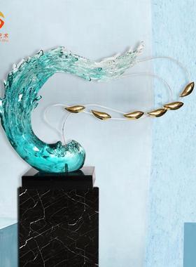 简脂约现代关光玄面雕透明树石透明太湖头塑摆件酒店大厅室内装饰