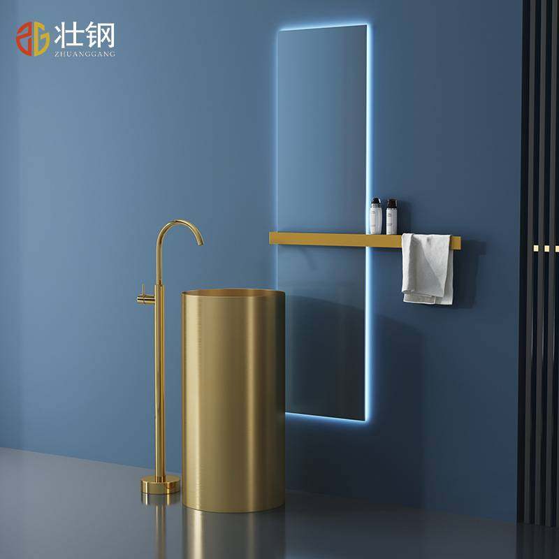 壮钢金色轻奢薄边不锈钢立柱式洗脸盆酒吧金色洗手台盆一体落地式,玩具/童车/益智/积木/模型,垂直悬浮玩具,淘宝优惠券,粉丝福利购,淘宝优惠卷
