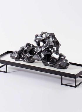 新中式瓷太湖石铁陶艺沙盘厅假山微观客景茶几玄关F87T8865摆设博