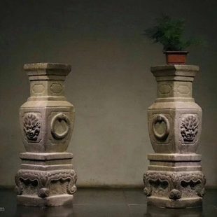 精品石头雕刻柱墩石鼓龙柱底座别墅庭院装饰玄关阳台鱼盆花架摆件