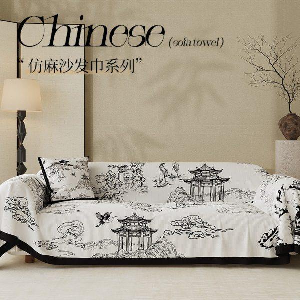 新中式复古沙发盖布巾四季通用高级感沙发套罩沙发毯全包2024新款