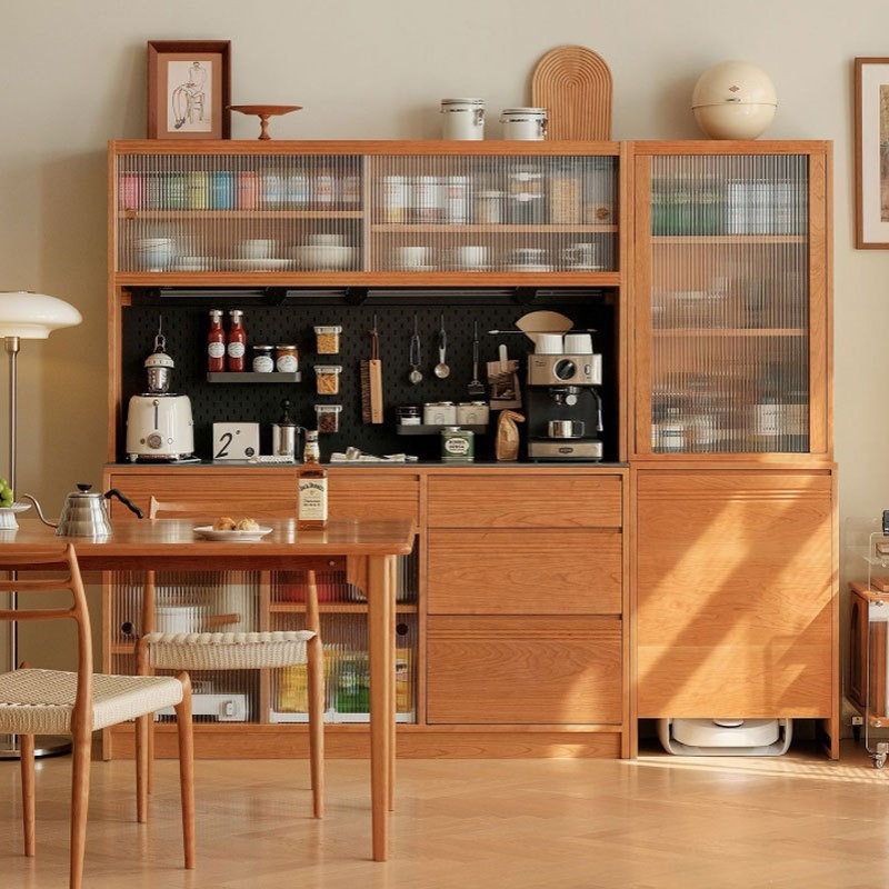 北欧全实木樱桃木餐边柜日式岩板储物柜洞洞板置物柜茶水柜储物柜