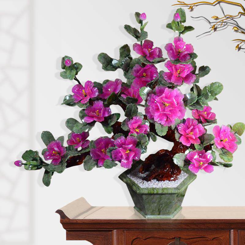 玉石雕刻牡丹花摆件客厅酒柜茶几装饰品办公室家居创意大工艺品