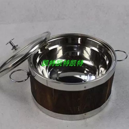 不锈钢边木桶饭带玻璃盖 不锈钢内胆餐具保温桶,保温汤碗碳化饭桶