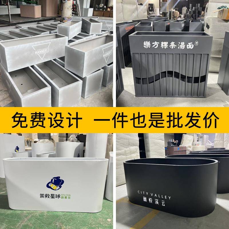 户外商场酒店仿水磨石花箱室外长方形不锈钢花盆花园铝合金花槽