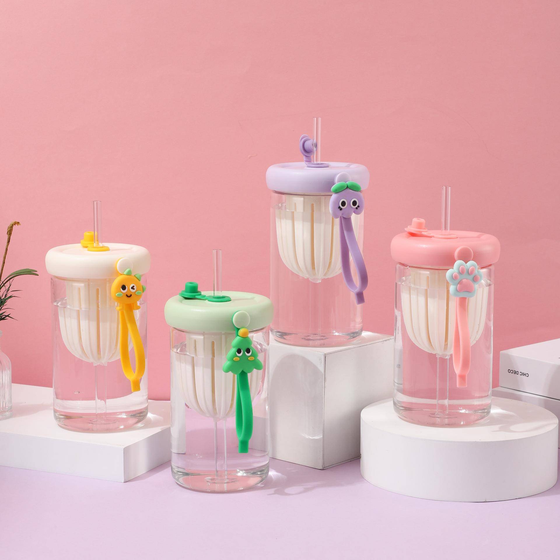 2024新款网红高颜值玻璃杯女生泡花茶果茶吸管杯夏季饮料冷萃杯子