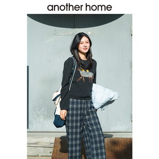 another home2025小马驹游记~羊毛圆领卡通毛衣撞色冬季针织衫女