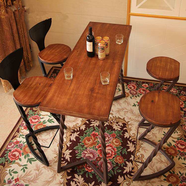 复古铁艺实木餐桌椅家具仿古做旧咖啡厅小吃店餐桌餐椅酒吧餐桌椅