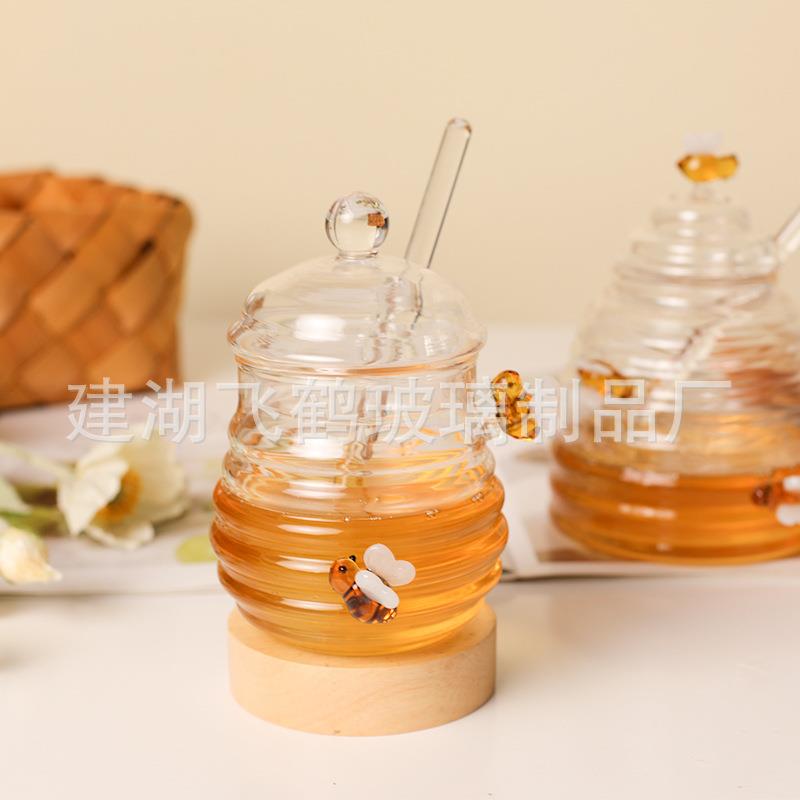高硼硅耐高温玻璃蜂蜜罐带搅拌棒储物罐透明家用蜂蜜瓶带盖密封罐