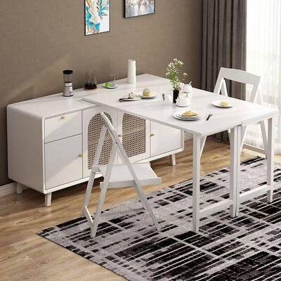 实木折叠餐桌缩餐边柜一体柜岛台吧靠台小户型72880家用墙储物可