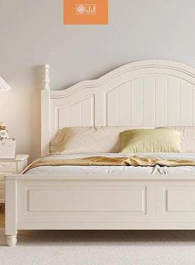 实木床物奶风轻奢白色现代油简约公主单人床主卧ZJS双人床储床美
