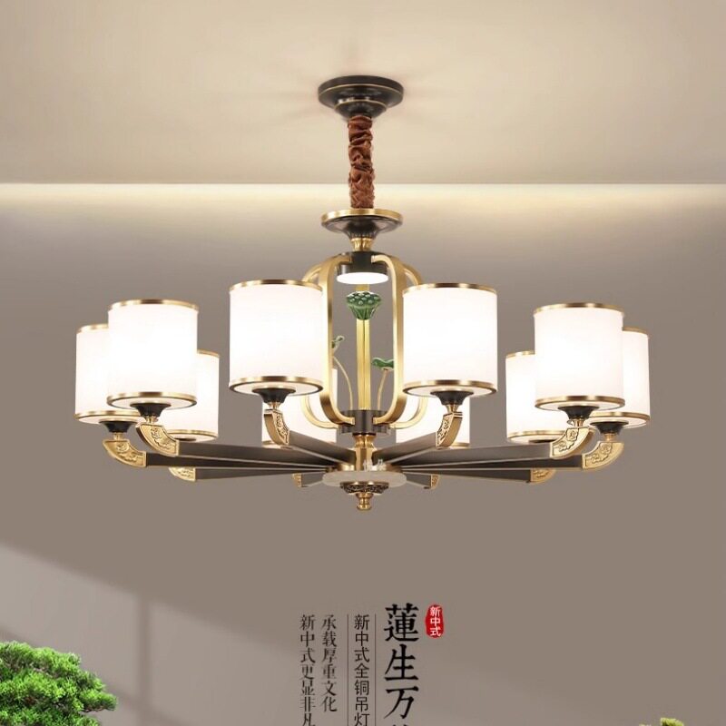 新中式全铜吊灯现代简约新款客厅灯中山灯具餐厅主灯全屋中山灯具