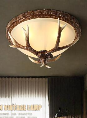 美XIK式复古顶鹿角吸灯卧室玄树关过道走廊灯具欧式鹿角圆脂形吸