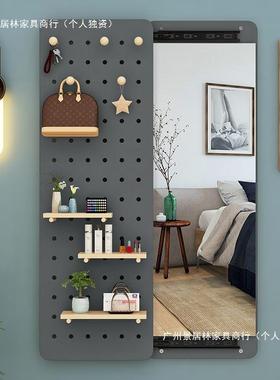 入户穿衣全身壁挂贴墙木隐藏家用挂上墙玄关试衣洞洞板拉推镜QRW