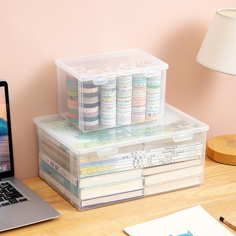 透明面书桌本收纳盒子儿童盖绘本文RWM件箱放书筐置物盒储物有带