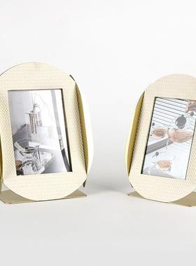 样板简间轻奢EEF相框摆台画框摆相架组合欧式样板房件皮革面约桌