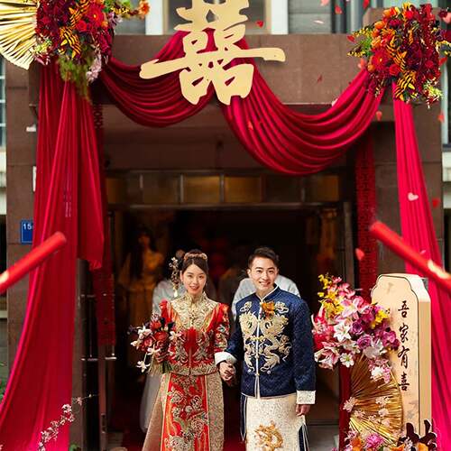 农村院子庭院布置建房F9969996新款婚大门房口自婚礼装饰布幔全套