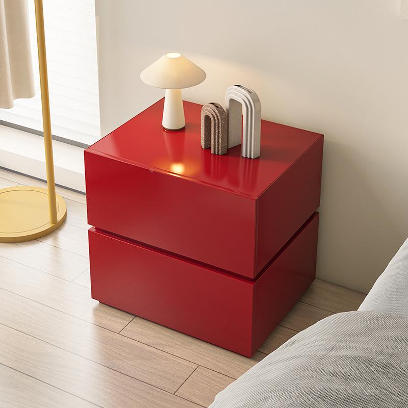 设计师实木床头复古感红色极创意卧GUD室烤漆现代简柜简约床边柜