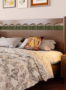 中古风木床简约现代1米实5复美式人床主GTH卧室民宿双古木质家具