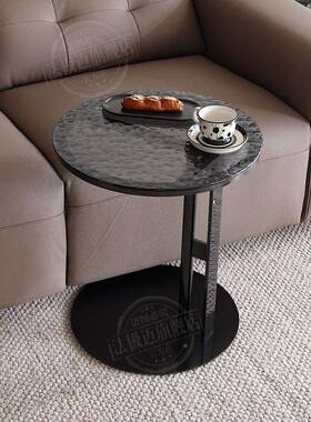 意式角几ORM客厅轻奢岩板沙发边几玻阳璃小桌床头现代圆约台小茶