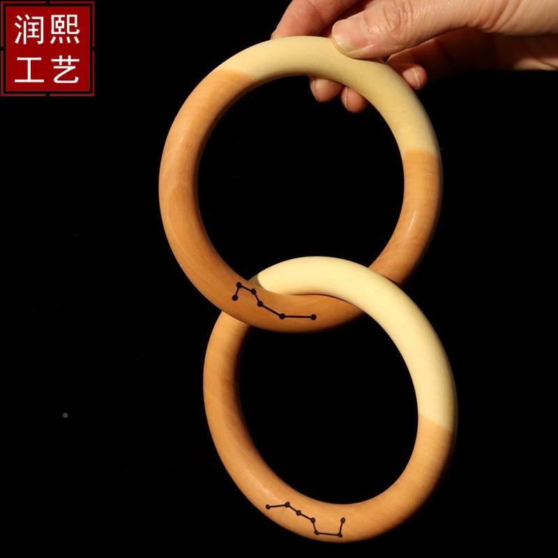 阴阳枣刻木001乾坤圈斗一体整块木头雕南北七星斗六星阴阳环手把