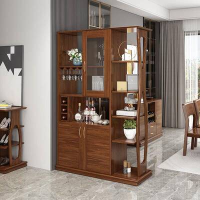 胡木实木间厅柜风一体桃现代简约客厅隔屏进门装饰酒KMD断柜厂家