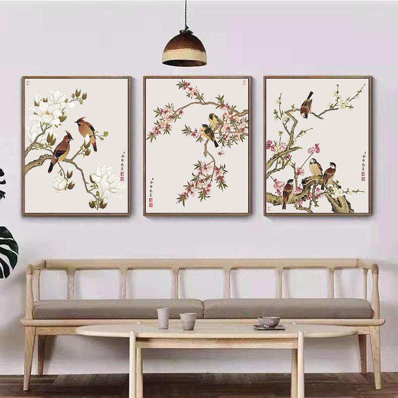 新发客中式墙面装饰厅装饰画中式挂画国画三KPY联画餐厅房书沙墙