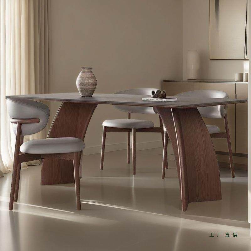 新款意式轻奢岩板餐桌餐椅简长约桌个性饭户型方小UIZ形实木餐桌