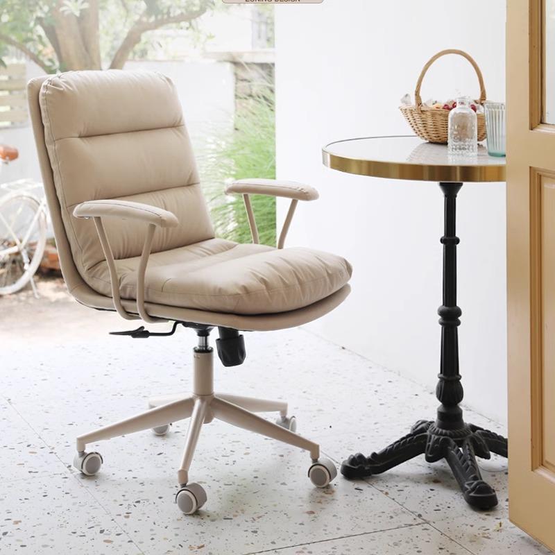奶油用VIU色书桌椅电脑椅家舒适轻奢休办公闲椅久卧室化妆书坐房