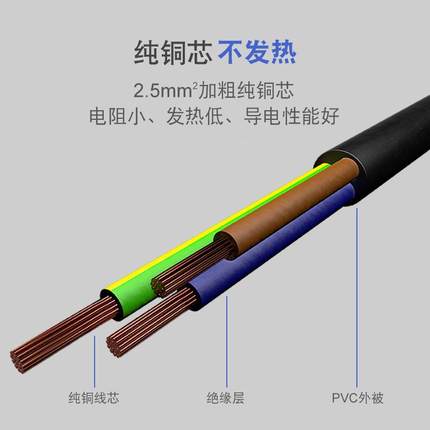 16A国标弯三2.5平3方米横VVC三孔品字尾插头PDU大功率设备C19电源