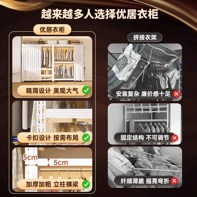 ?货架衣柜出租房挂用衣装用架家开放式卧室收纳简易衣橱组486置物