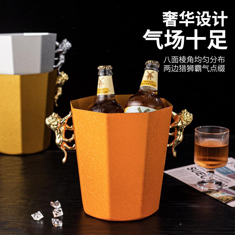 不锈槟钢乱纹猎狮香冰桶TV酒吧八角K冰粒桶YQQ冰镇啤酒桶红酒冰桶