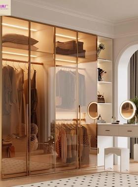 简现代大气实木奶质约油风组合衣衣柜STX家用卧室玻璃门衣帽间主