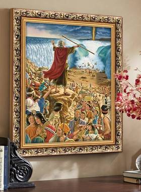 犹太摩西过红QCY海装火饰画出埃记s十诫挂蛇画Mose铜燃烧焰荆棘壁