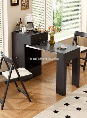 中木古风可缩实餐28065桌小户型法式复黑色迷伸你折叠吧台一体长