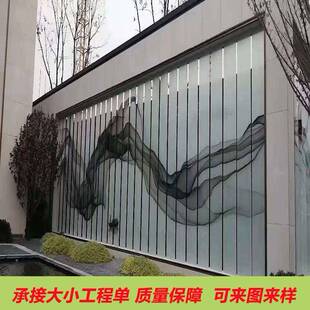 6+6超白山水画墨画夹层夹娟夹丝售楼部景观墙背景墙艺术玻璃
