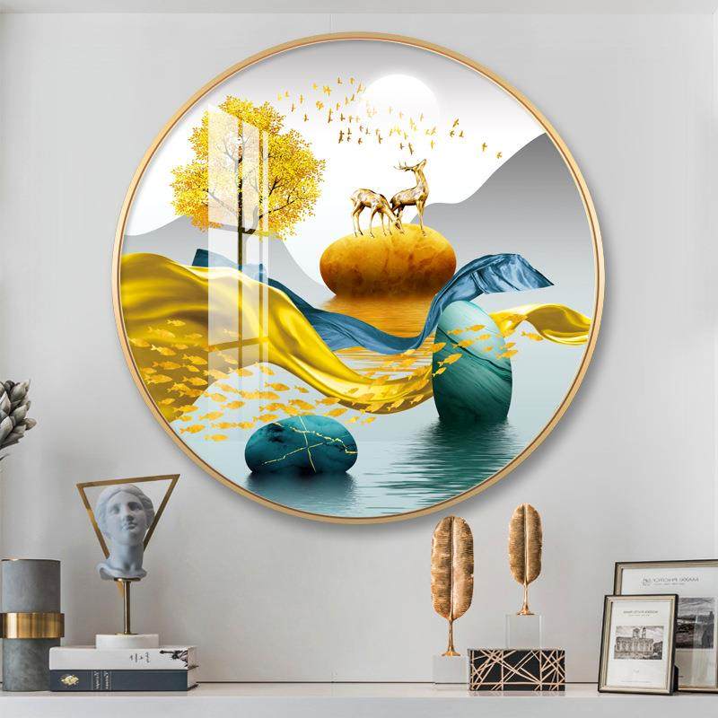 餐厅装饰画圆形玄关走廊入户过道墙面轻奢石头壁画沙发背银杏挂画,纺织面料/辅料/配套,纺织机械配件,淘宝优惠券,粉丝福利购,淘宝优惠卷