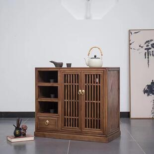 黑胡桃木实木茶水柜烧水壶一体新中式茶边柜茶水台烧水柜茶桌边