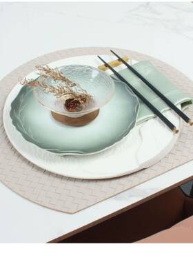 22N-2富绿配石纹餐盘北欧轻奢样板间餐具套装软装绿色系摆台