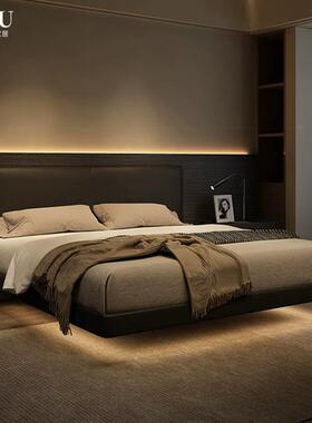 意式极简悬浮床现代简约黑色真皮床轻奢主卧床2023新款双人床婚床