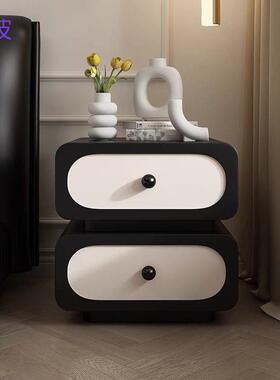 Rtd极简轻奢实木床头柜简约现代法式奶油风储物柜黑色皮质床边柜