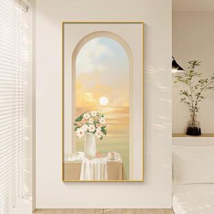 奶油风玄关装饰画走廊过道挂画现代轻奢高档客厅入户正对门壁画