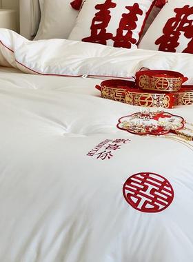 2025新款轻奢100全贡缎棉婚s庆被欢68喜你系列春被冬被秋配红色礼