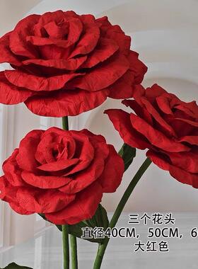 大LCE型仿真玫引瑰花假花窗拍摄玫瑰橱花手工纸花礼路婚庆舞婚台