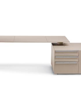 意式极简高皮艺书桌C..O.Cu46616beDe老sk总裁板办端公实木电E脑